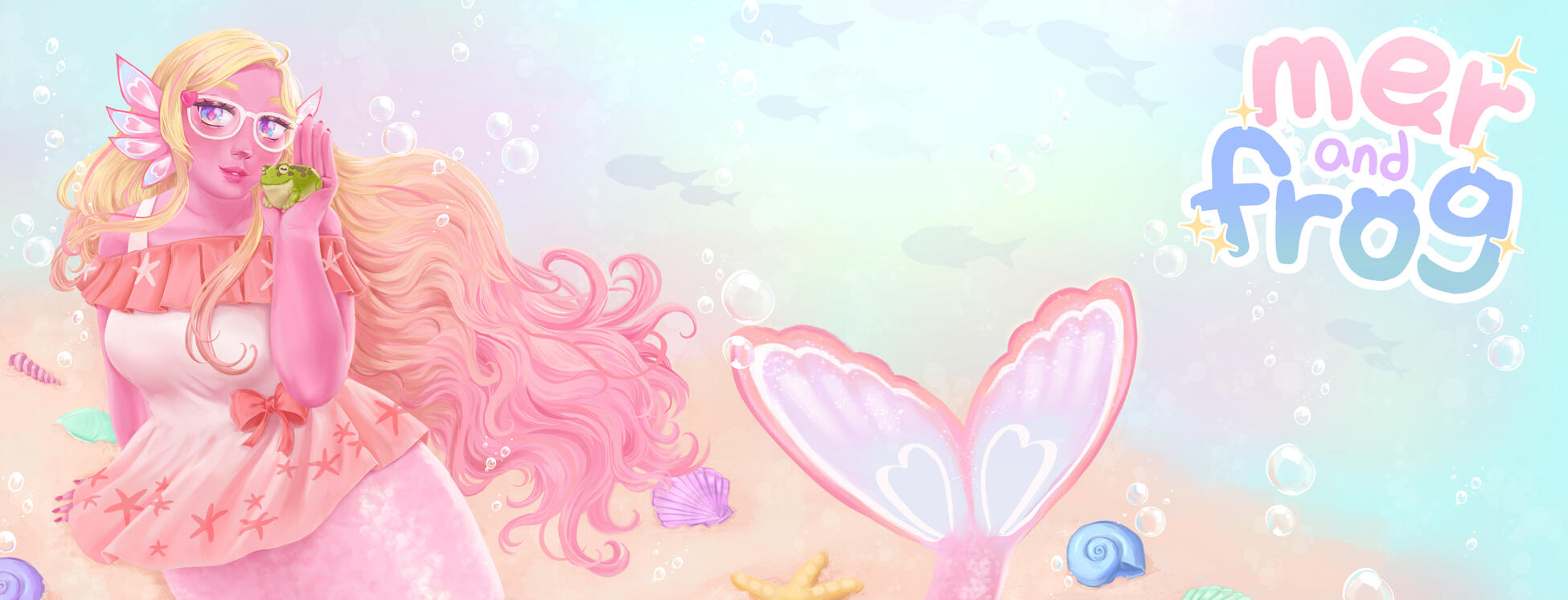 banner art of Ley sitting on the seafloor holding froggie next to his face